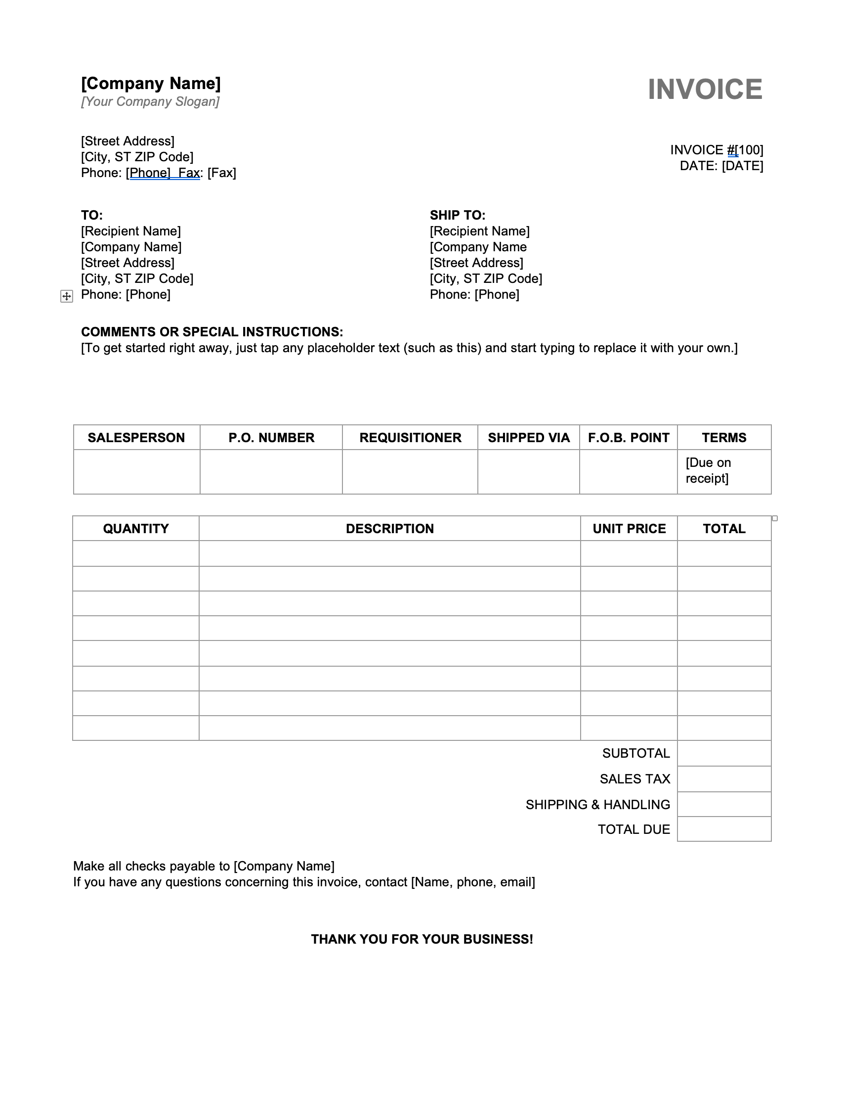 Free Invoice Templates | iInvoice - Mobile Invoicing App